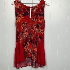 Free People Womens Dress XS Red Orange Sleeveless Pullover Flare Skirt Vibrant